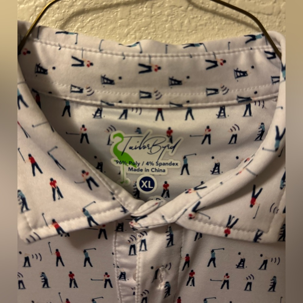 White with print Taylor Bird golf polo